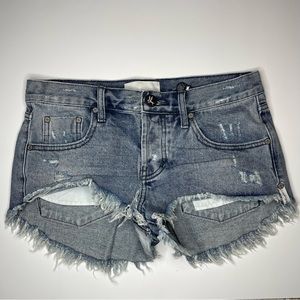 One Teaspoon Revolve Rocky Bonitas Mid Waist Cotton Raw Hem Denim Jean Shorts 26